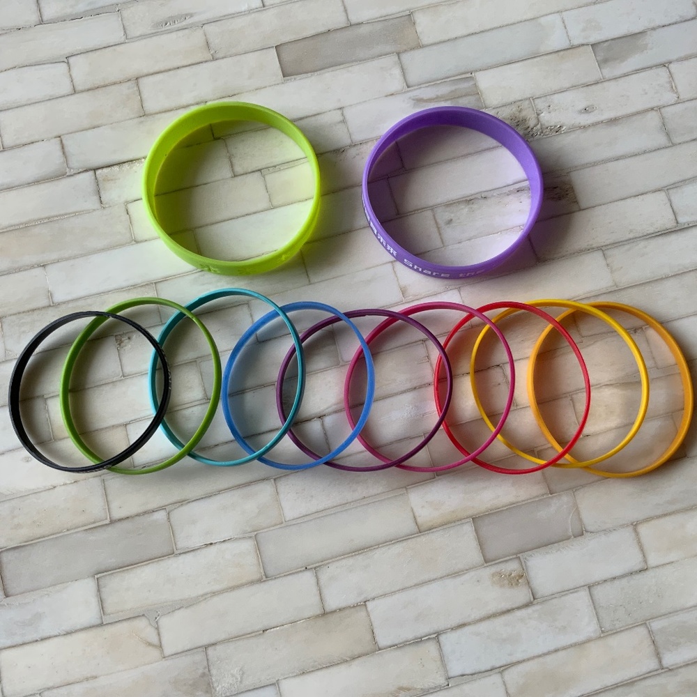Retro Y2K Silicone Rubber Bracelet Wrist Band set of 11